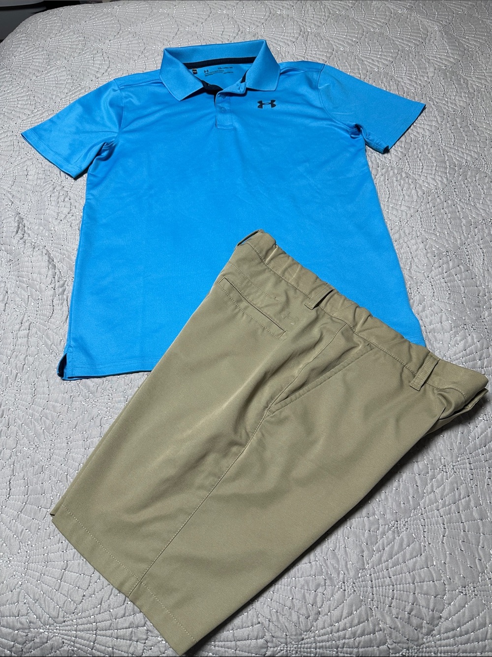 Under Armour Boys Blue Performance Polo and Shorts Set, EUC, Size XL